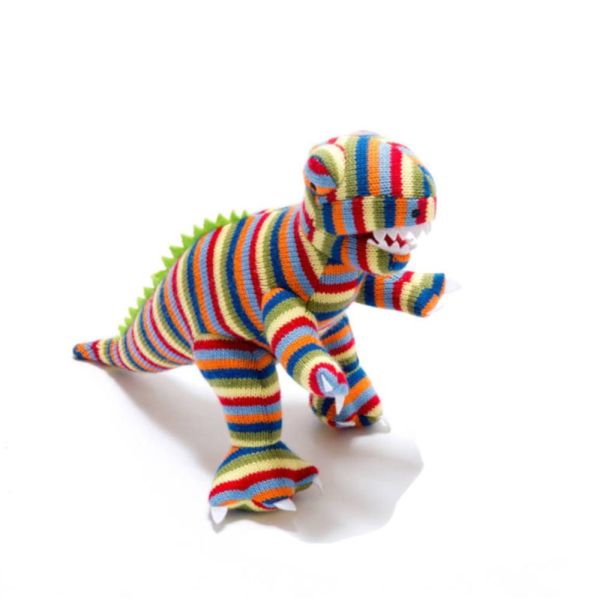 T-Rex Dinosaur Soft Toy - Rainbow Stripe